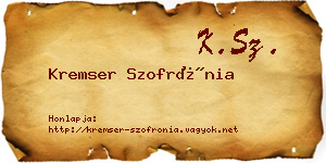 Kremser Szofrónia névjegykártya